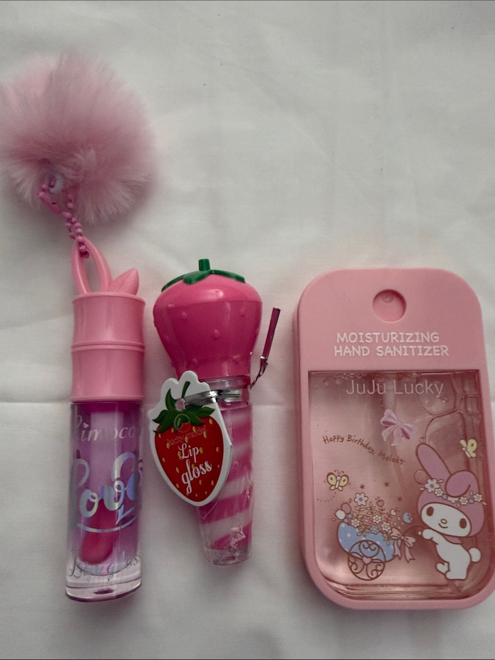 Pink Strawberry Lip Gloss and Moisturizing Hand Sanitizer Set - Kids Toys